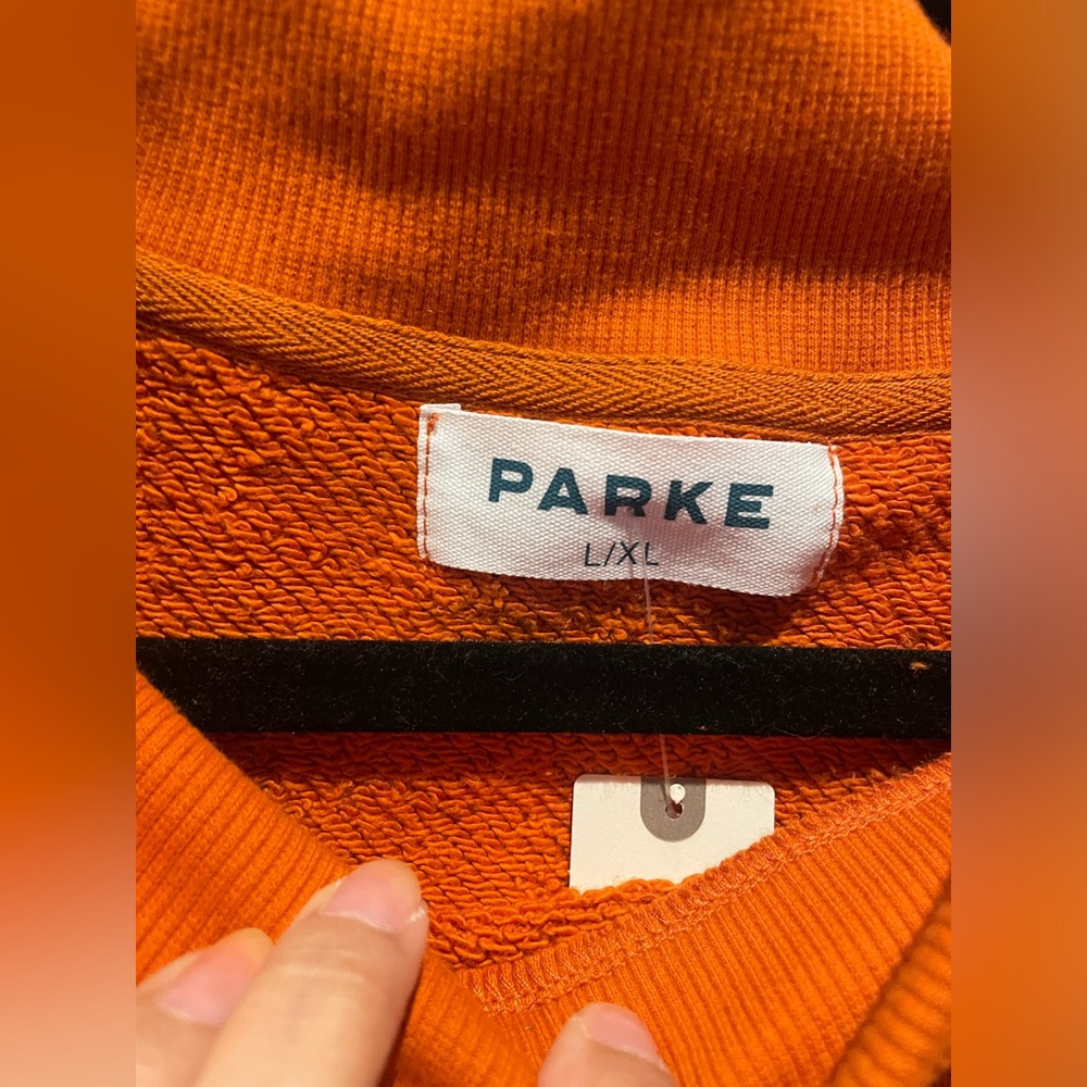 ‼️ONE LEFT🍊 Parke Varsity Mockneck Sweatshirt in Amber Orange L/XL - Picture 4 of 5